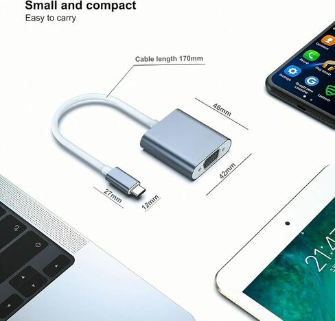 USB C to VGA Adapter, Thunderbolt 3/4 to VGA Adapter Compatible with iPhone 15 Pro/Max, MacBook Pro/Air 2023, iPad Pro, iMac, S23, XPS 17, Surface Book 3 and More [Aluminium Shell,Grey] in Saudi Arabia