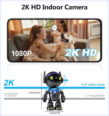 Cameras for Home Security Indoor Robot, 2K 2.4&5Ghz Indoor Camera WiFi Wireless Pet/Nanny/Dog Camera Phone App, Human Detection Color Night Vision, 2 Way Talk, AI Notification Smart Search Monitor Cam in Saudi Arabia