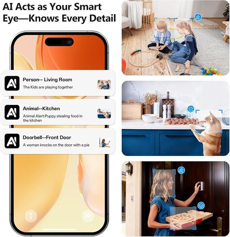 Cameras for Home Security Indoor Robot, 2K 2.4&5Ghz Indoor Camera WiFi Wireless Pet/Nanny/Dog Camera Phone App, Human Detection Color Night Vision, 2 Way Talk, AI Notification Smart Search Monitor Cam in Saudi Arabia