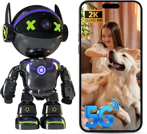 Cameras for Home Security Indoor Robot, 2K 2.4&5Ghz Indoor Camera WiFi Wireless Pet/Nanny/Dog Camera Phone App, Human Detection Color Night Vision, 2 Way Talk, AI Notification Smart Search Monitor Cam in Saudi Arabia