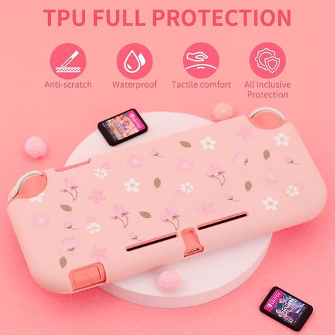 GLDRAM Strawberry Case for Nintendo Switch Lite, Pink Cute Travel Carrying Pouch for Switch Lite Accessories Bundle with Soft Protective Cover, Screen Protector, Shoulder Strap & 2 Thumb Caps for Girls in Kuwait