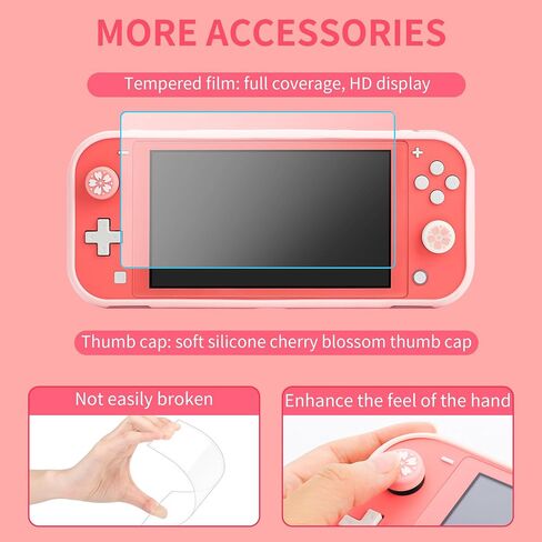 GLDRAM Strawberry Case for Nintendo Switch Lite, Pink Cute Travel Carrying Pouch for Switch Lite Accessories Bundle with Soft Protective Cover, Screen Protector, Shoulder Strap & 2 Thumb Caps for Girls in Kuwait