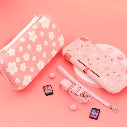 GLDRAM Strawberry Case for Nintendo Switch Lite, Pink Cute Travel Carrying Pouch for Switch Lite Accessories Bundle with Soft Protective Cover, Screen Protector, Shoulder Strap & 2 Thumb Caps for Girls in Kuwait