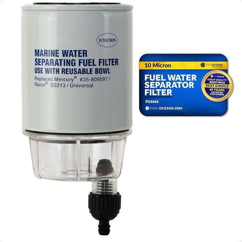 Five Oceans Fuel Water Separator Marine - Fuel Water Separator with Clear Bowl, Replaces# S3213, 35-60494-1, 18-7932-1,18-17928,35-809097, for Marine Outboard Motor Mercury, Racor, Universal - FO3665 in Saudi Arabia