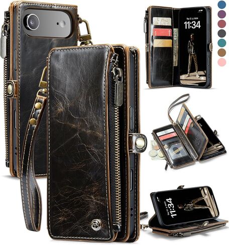 Defencase متوافق مع محفظة iPhone Air Case مع حامل بطاقات RFID للنساء والرجال، جراب هاتف أنيق من جلد البولي يوريثان المغناطيسي بسحاب قابل للطي لهاتف iPhone 17 Air 6.5 بوصة، أحمر نبيذي in Saudi Arabia
