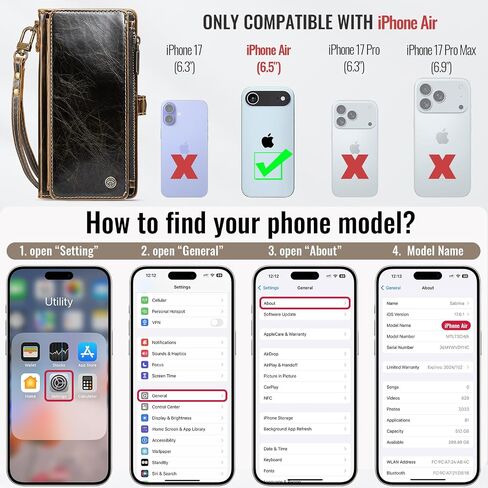 Defencase متوافق مع محفظة iPhone Air Case مع حامل بطاقات RFID للنساء والرجال، جراب هاتف أنيق من جلد البولي يوريثان المغناطيسي بسحاب قابل للطي لهاتف iPhone 17 Air 6.5 بوصة، أحمر نبيذي in Saudi Arabia