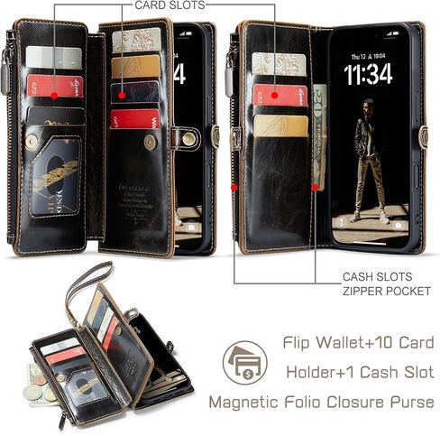 Defencase متوافق مع محفظة iPhone Air Case مع حامل بطاقات RFID للنساء والرجال، جراب هاتف أنيق من جلد البولي يوريثان المغناطيسي بسحاب قابل للطي لهاتف iPhone 17 Air 6.5 بوصة، أحمر نبيذي in Saudi Arabia