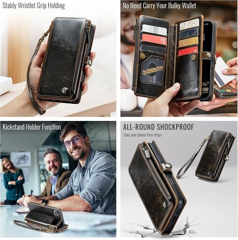 Defencase متوافق مع محفظة iPhone Air Case مع حامل بطاقات RFID للنساء والرجال، جراب هاتف أنيق من جلد البولي يوريثان المغناطيسي بسحاب قابل للطي لهاتف iPhone 17 Air 6.5 بوصة، أحمر نبيذي in Saudi Arabia