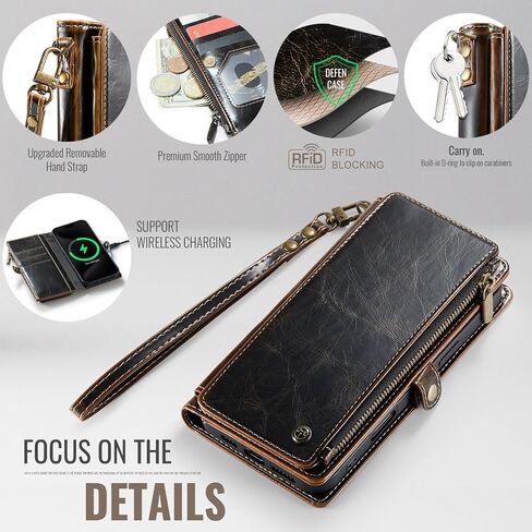 Defencase متوافق مع محفظة iPhone Air Case مع حامل بطاقات RFID للنساء والرجال، جراب هاتف أنيق من جلد البولي يوريثان المغناطيسي بسحاب قابل للطي لهاتف iPhone 17 Air 6.5 بوصة، أحمر نبيذي in Saudi Arabia