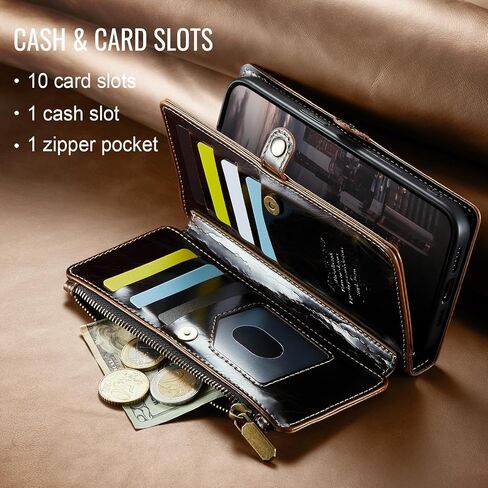 Defencase متوافق مع محفظة iPhone Air Case مع حامل بطاقات RFID للنساء والرجال، جراب هاتف أنيق من جلد البولي يوريثان المغناطيسي بسحاب قابل للطي لهاتف iPhone 17 Air 6.5 بوصة، أحمر نبيذي in Saudi Arabia