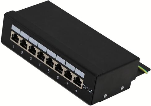 لوحة توصيل Cat6A محمية بـ 8 منافذ - لوحة إيثرنت RJ45 قابلة للتركيب على الحائط، نقل بيانات عالي السرعة بسرعة 10 جيجابت في الثانية، متوافقة مع Cat5e/Cat6/Cat6A للمودم/محول الشبكة/غرفة الخادم، أسود in Kuwait