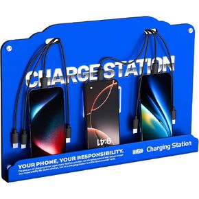 Wall Mounted 8 Port Charging Station with Fast Charigng Cables – Multi Device Charging Dock for Office, Hotel & Public Spaces | Compatible with iPhone ipad Smartphone Tablets Android Port (Blue) in Saudi Arabia