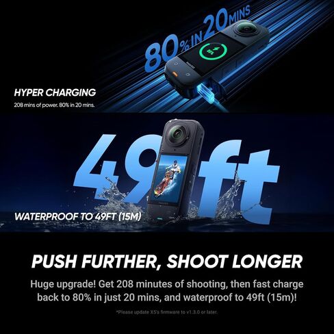 Insta360 X5 Waterproof 8K 360° Action Camera – Low-Light Performance, Invisible Selfie Stick, Replaceable Lenses, 3-Hour Battery, Wind Guard, Stabilized, Triple AI Chip (Renewed) in Kuwait