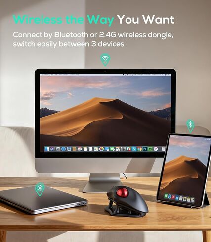Nulea M511 Wireless Trackball Mouse, Rechargeable Ergonomic Thumb-Control Mouse with Tilt Stand, Smooth & Precision Tracking, 3 Device Connection (Bluetooth or USB Receiver), for PC/Mac/Laptop-Blue in Saudi Arabia