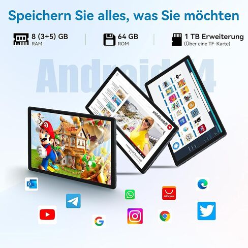 تابلت 10 بوصة، كمبيوتر لوحي Android 14، ذاكرة وصول عشوائي 8 جيجابايت + ذاكرة تخزين داخلية 64 جيجابايت (1 تيرابايت TF)، ثماني النواة 2.0 جيجاهرتز، واي فاي 6، بلوتوث 5.0، Widevine L1، 5 ميجابكسل + 8 ميجابكسل، 5000 مللي أمبير، النوع C، أسود in Kuwait