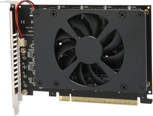 Keenso PCIE 4.0 X16 to 4 Port M.2 NVMe Adapter with Cooling Fan, High Speed SSD Adapter for PCIE Protocol, Great for Split Function, Includes in Saudi Arabia