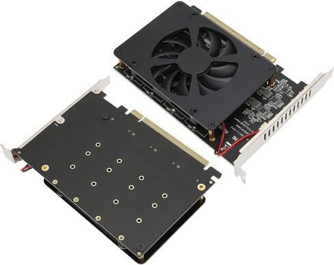 Keenso PCIE 4.0 X16 to 4 Port M.2 NVMe Adapter with Cooling Fan, High Speed SSD Adapter for PCIE Protocol, Great for Split Function, Includes in Saudi Arabia