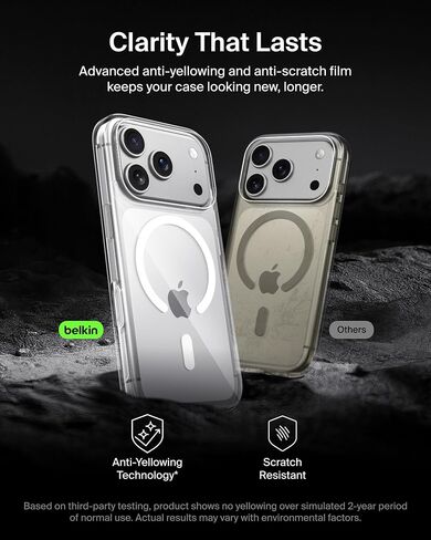 Belkin for iPhone 17 Pro Case, Clear, MagSafe Compatible w/Anti-Scratch & Anti-Yellowing Treated Coating, Touch Sensitive Camera Control - Military Grade, Slim Design, Shockproof, Protective in Saudi Arabia