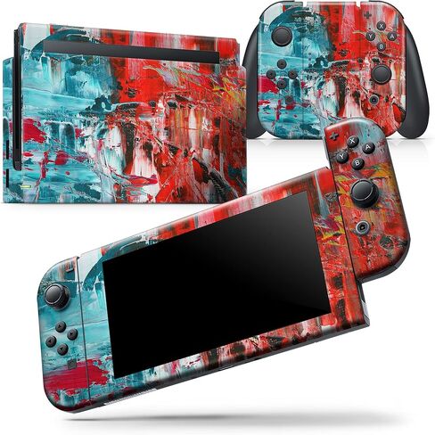 Design Skinz - متوافق مع Nintendo DSi XL - غطاء حماية من الفينيل مقاوم للخدش وقابل للإزالة - لوحة زيتية مجردة باللونين الأحمر والأزرق in Saudi Arabia
