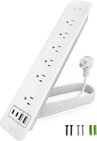 وصلة شريط الطاقة المجوف - 10 منافذ حماية من زيادة التيار مع 6 تيار متردد - 2 USB-A (18 وات) ومنفذين USB-C (PD20W) - منفذ مكتب مثبت على السطح مع سلك بطول 6 أقدام - لطاولة المؤتمرات (أسود) in Saudi Arabia