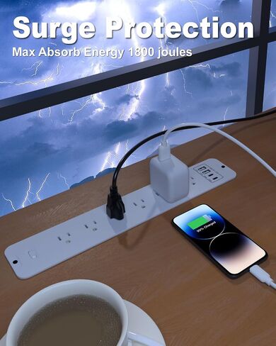وصلة شريط الطاقة المجوف - 10 منافذ حماية من زيادة التيار مع 6 تيار متردد - 2 USB-A (18 وات) ومنفذين USB-C (PD20W) - منفذ مكتب مثبت على السطح مع سلك بطول 6 أقدام - لطاولة المؤتمرات (أسود) in Saudi Arabia