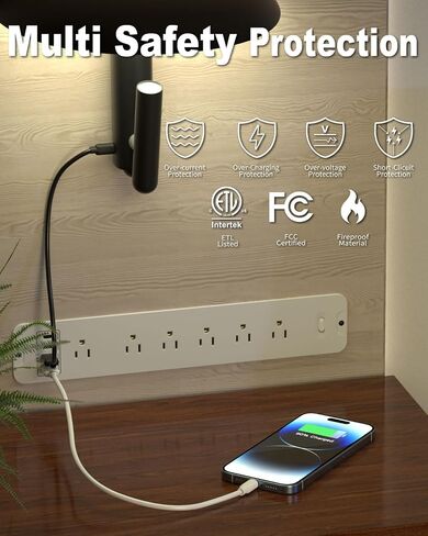 وصلة شريط الطاقة المجوف - 10 منافذ حماية من زيادة التيار مع 6 تيار متردد - 2 USB-A (18 وات) ومنفذين USB-C (PD20W) - منفذ مكتب مثبت على السطح مع سلك بطول 6 أقدام - لطاولة المؤتمرات (أسود) in Saudi Arabia