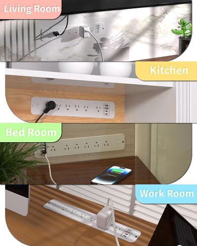 وصلة شريط الطاقة المجوف - 10 منافذ حماية من زيادة التيار مع 6 تيار متردد - 2 USB-A (18 وات) ومنفذين USB-C (PD20W) - منفذ مكتب مثبت على السطح مع سلك بطول 6 أقدام - لطاولة المؤتمرات (أسود) in Saudi Arabia