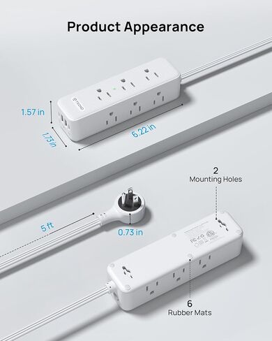 TROND 360° Rotating Flat Plug Power Strip with USB PD 20W, 5FT Flat Extension Cord Surge Protector 1300J with 9 Outlets 4 USB Ports, Wall Mountable, for Home Office Travel Dorm Room Essentials, White in Kuwait