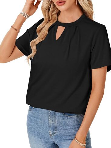 Rooscier Women's Dressy Satin Silky Pleated Crewneck Short Sleeve Business Casual Blouses Shirts Tops in Saudi Arabia