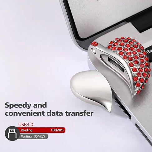 محرك فلاش USB 3.0 عالي السرعة، عصا ذاكرة USB لطيفة على شكل قلب رومانسي، محرك إبهام للصور والموسيقى وتخزين الملفات (أحمر، 64 جيجابايت) in Kuwait