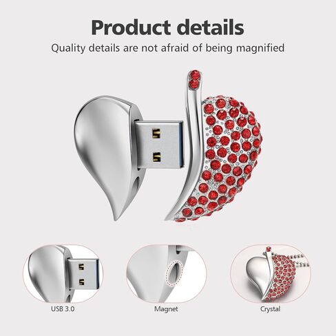 محرك فلاش USB 3.0 عالي السرعة، عصا ذاكرة USB لطيفة على شكل قلب رومانسي، محرك إبهام للصور والموسيقى وتخزين الملفات (أحمر، 64 جيجابايت) in Kuwait