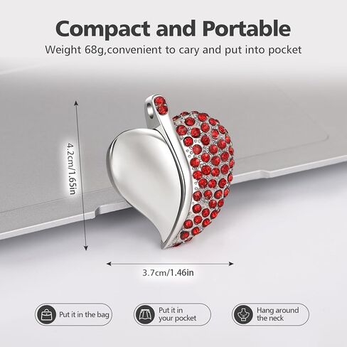 محرك فلاش USB 3.0 عالي السرعة، عصا ذاكرة USB لطيفة على شكل قلب رومانسي، محرك إبهام للصور والموسيقى وتخزين الملفات (أحمر، 64 جيجابايت) in Kuwait