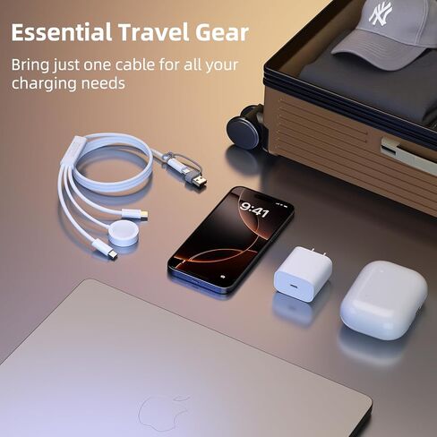 شاحن ساعة أبل 100 وات 3 في 2 USB-C+USB-C+iWatch سلك شاحن، كابل شحن متعدد شاحن سفر محمول لآيفون 17/16/15، ماك بوك، آيباد، سامسونج، أندرويد، جوجل بيكسل، ديل، إتش بي، لينوفو، كروز in Saudi Arabia