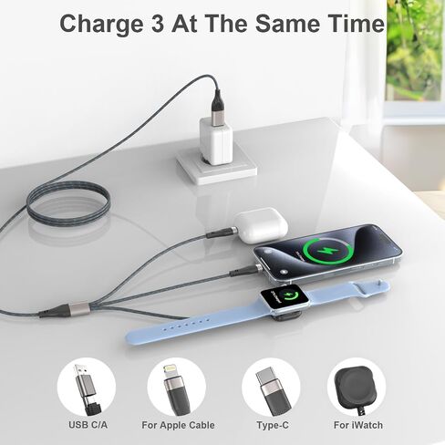 2025 Upgraded 3 in 2 Travel Charger for Apple Watch & iPhone - USB C/Magnetic Wireless Fast Charging Cable, Compatible with iWatch Ultra 2/SE/10-1, iPhone 16/15, Galaxy S24 (Portable 6FT) in Saudi Arabia