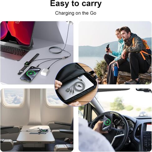 2025 Upgraded 3 in 2 Travel Charger for Apple Watch & iPhone - USB C/Magnetic Wireless Fast Charging Cable, Compatible with iWatch Ultra 2/SE/10-1, iPhone 16/15, Galaxy S24 (Portable 6FT) in Saudi Arabia