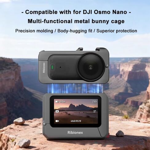 قفص حماية معدني بالكامل لكاميرا DJI Osmo Nano لميكروفون DJI مع 1/4"-20 فتحة ملولبة/حامل حذاء بارد يتصاعد محول توسيع متعدد لاحتياجات الاتصال الإضافية (مجموعة قفص أرنب معدني) in Saudi Arabia