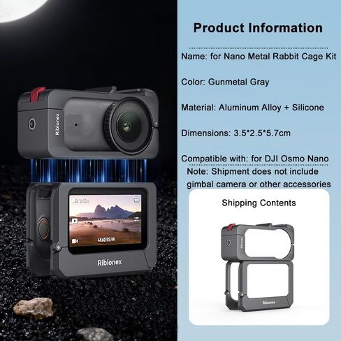 قفص حماية معدني بالكامل لكاميرا DJI Osmo Nano لميكروفون DJI مع 1/4"-20 فتحة ملولبة/حامل حذاء بارد يتصاعد محول توسيع متعدد لاحتياجات الاتصال الإضافية (مجموعة قفص أرنب معدني) in Saudi Arabia