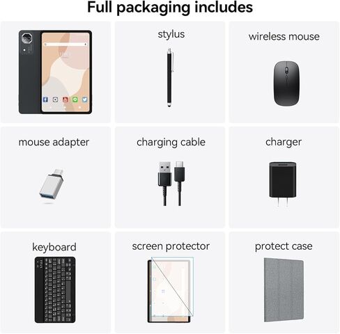 12 inch Android Tablet, 2K Display Android 15 Tablet, MTK G99 Octa-Core, 16GB 256GB 1TB Expansion, 2.4/5G WiFi, 21MP Camera, Widevine L1, Gemini AI 2.0, Tablets with Keyboard, Mouse, Case etc in Kuwait