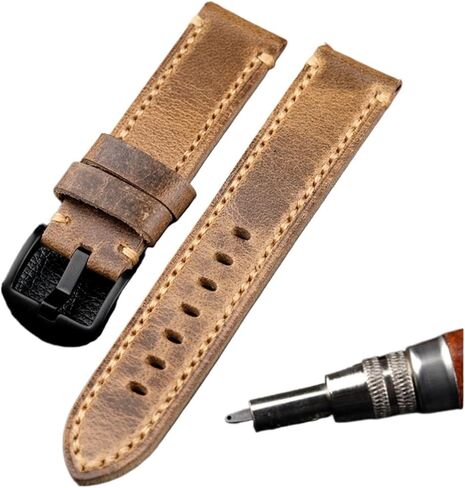 HMFang Handmade Leather Watchband 20 21 22 23 24 26MM Folded In Half To Make Soft Top Layer Leather Strap Retro Style Compatible With PAM111 in Saudi Arabia