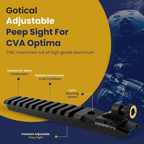 Gotical Adjustable Peep Sight for CVA Optima, Kodiak, Wolf, and Accura Old and Newer Hole Pattern with Scope Picatinny Rail Mount Base, Aluminum Housing 6 pcs Mounting Screws in Saudi Arabia