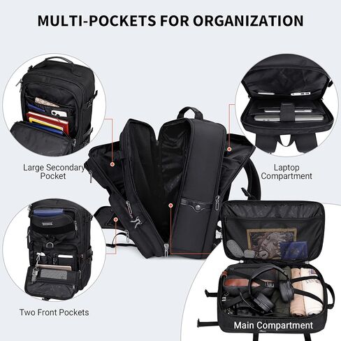 WITZMAN Carry On Travel Backpack for Men Large Convertible 45L Fit 17 Inch Laptop Backpack 3 in 1 Bag for Airline Approved(B688 Black) in Saudi Arabia