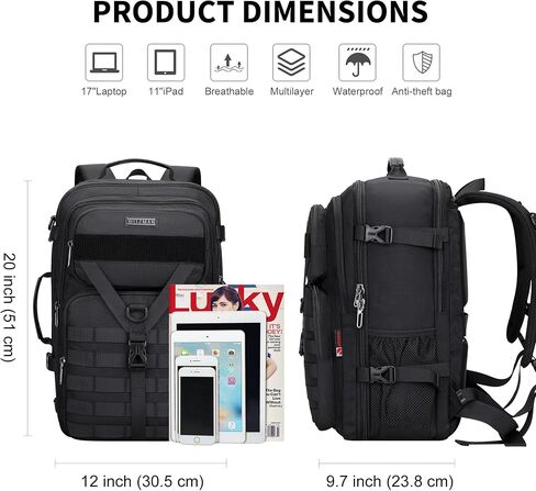 WITZMAN Carry On Travel Backpack for Men Large Convertible 45L Fit 17 Inch Laptop Backpack 3 in 1 Bag for Airline Approved(B688 Black) in Saudi Arabia