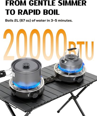 Propane 2-Burner Camping Stove with Windscreen, Portable& Foldable Camping Stoves with Carry Bag, 20000 BTU Camp Stove with Adjustable Burners& Piezo Ignition for Camping& Outdoor (Black) in Saudi Arabia