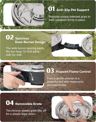 Propane 2-Burner Camping Stove with Windscreen, Portable& Foldable Camping Stoves with Carry Bag, 20000 BTU Camp Stove with Adjustable Burners& Piezo Ignition for Camping& Outdoor (Black) in Saudi Arabia