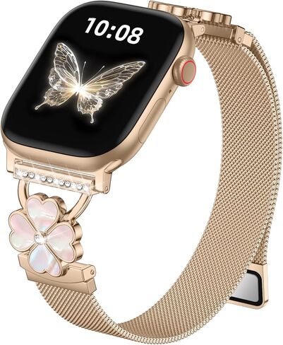 حلقة ميلانيزية رفيعة متوافقة مع أساور ساعة Apple للنساء 42 مم 40 مم 41 مم 38 مم 44 مم 45 مم 46 مم 49 مم، حزام شبكي مغناطيسي معدني من الفولاذ المقاوم للصدأ لسلسلة iWatch 11 10 9 8 7 6 5 4 Ultra SE 3/2/1 in Kuwait