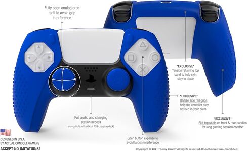 SensePro Controller Skin for PS5, Anti-Slip Grip, Black | Dock Compatible, Soft Gel Silicone Cover for Playstation 5 Dualsense, Rubber Protector, Raised Thumb Grip Caps in Kuwait