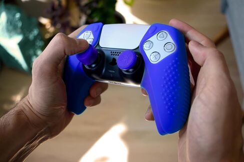 SensePro Controller Skin for PS5, Anti-Slip Grip, Black | Dock Compatible, Soft Gel Silicone Cover for Playstation 5 Dualsense, Rubber Protector, Raised Thumb Grip Caps in Kuwait
