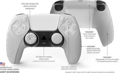 Foamy Lizard SensePro PS5 Controller Skin | Dock Compatible, Soft Flat Anti-Slip Studded Silicone Gel Grip Cover for PlayStation 5 Dualsense, Rubber Protector Plus 8 Raised Thumb Grip Caps (Black) in Saudi Arabia