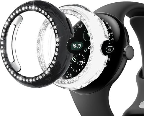 Wugongyan 2-Pack Protector Case for Google Pixel Watch 4 41mm Bling Single Row Crystal Diamonds Hard PC Protective Case Edge Protector for Pixel Watch 4 Accessories(Gold+Dark Grey,41mm) in Kuwait