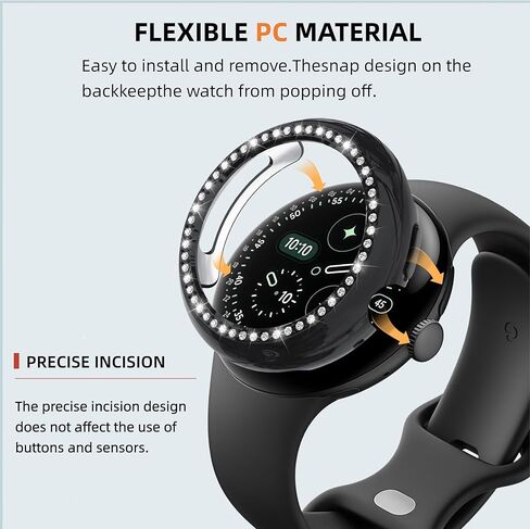 Wugongyan 2-Pack Protector Case for Google Pixel Watch 4 41mm Bling Single Row Crystal Diamonds Hard PC Protective Case Edge Protector for Pixel Watch 4 Accessories(Gold+Dark Grey,41mm) in Kuwait